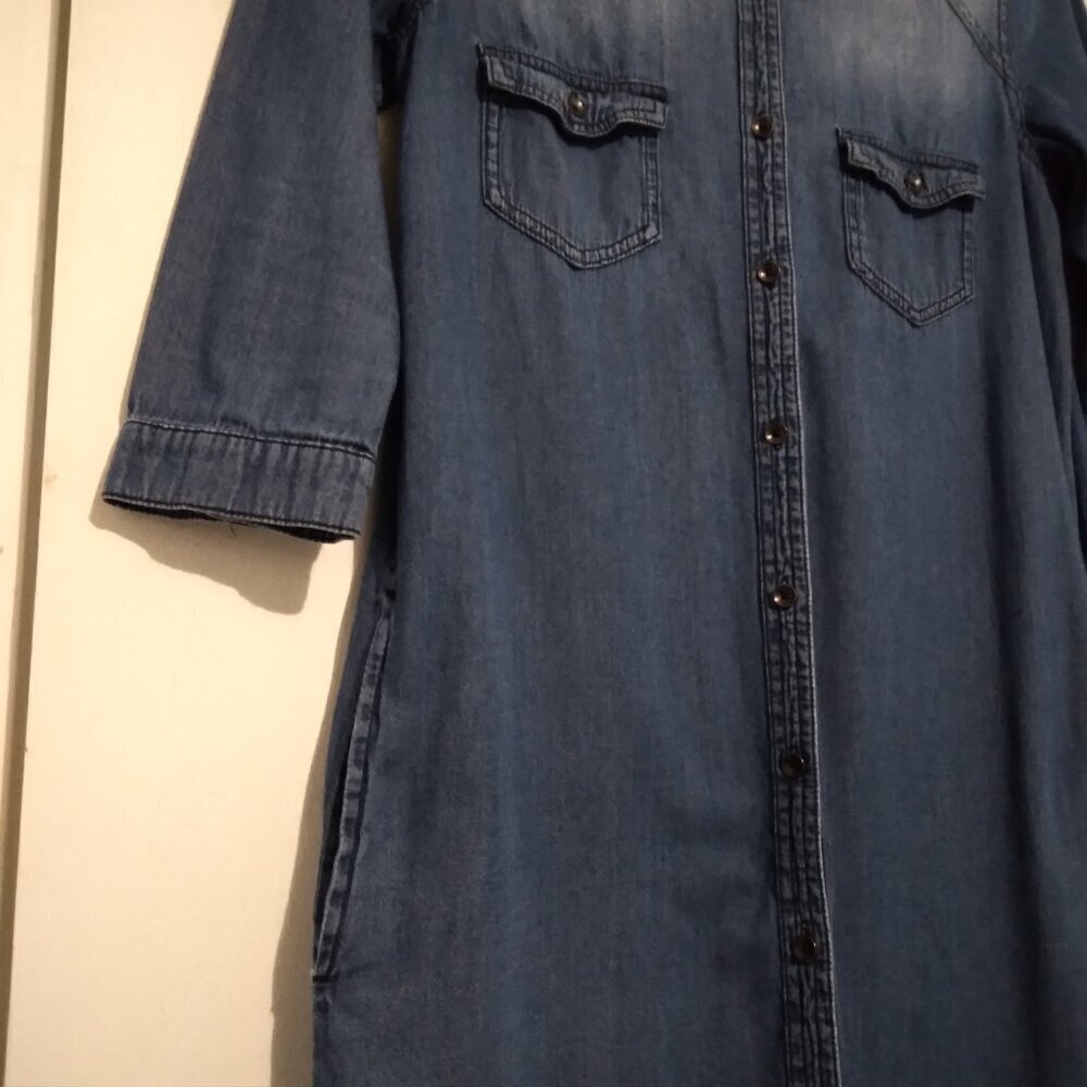 BDG 100%Cotton Med Wash Long Denim Button Down Shirtwaist Dress /Tunic Top SzM - Picture 7 of 10